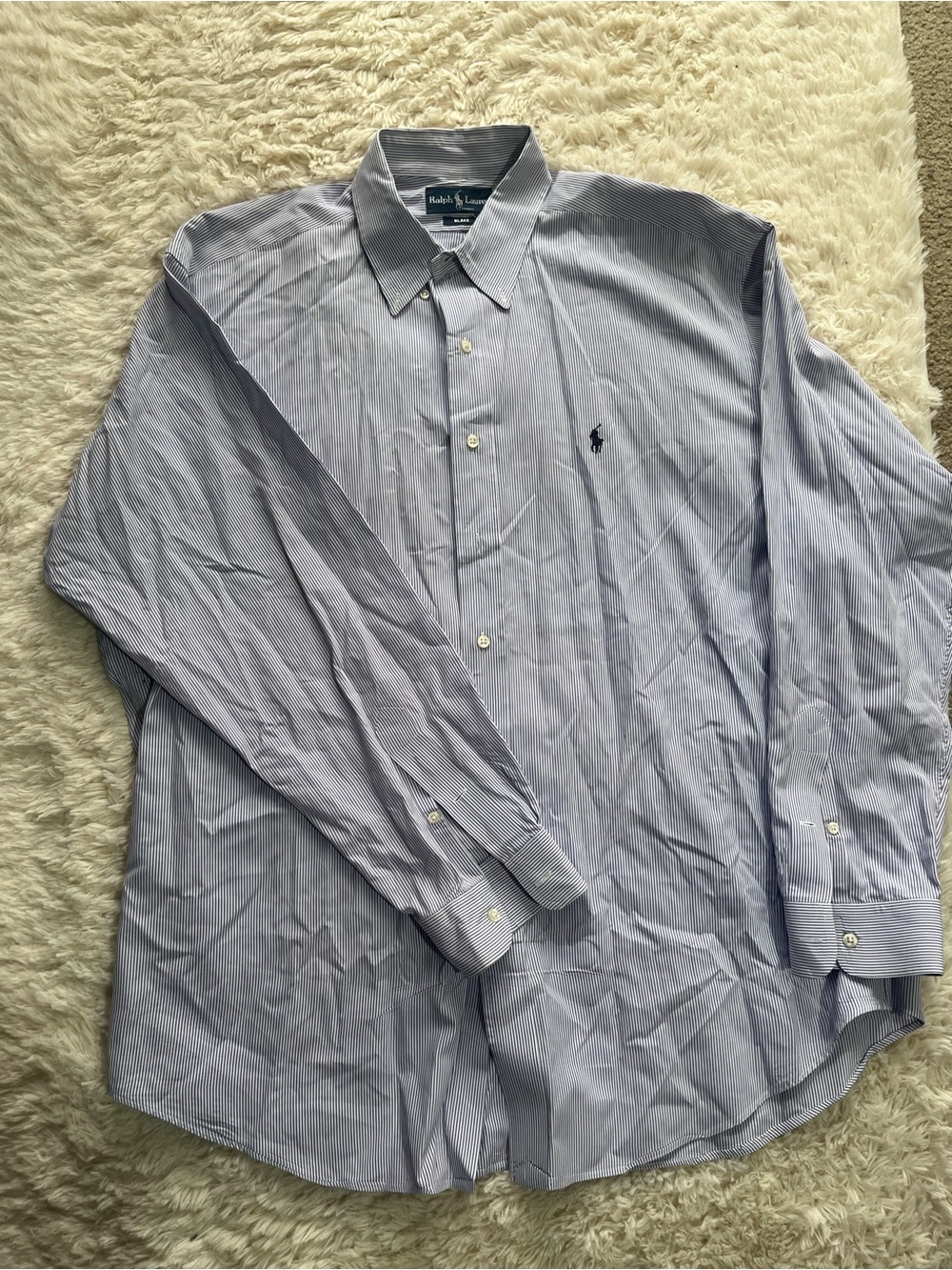 Ralph Lauren Blue and White Fine-Stripe Dress Shirt